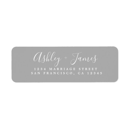Elegante Script Gray Wedding Rücksendeadresse (Vorne)