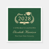 Elegante Script Green Gold Graduation Party Serviette (Vorderseite)