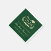 Elegante Script Green Gold Graduation Party Serviette (Ecke)
