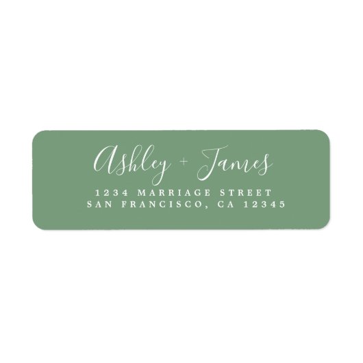 Elegante Script Green Wedding Rücksendeadresse (Vorne)