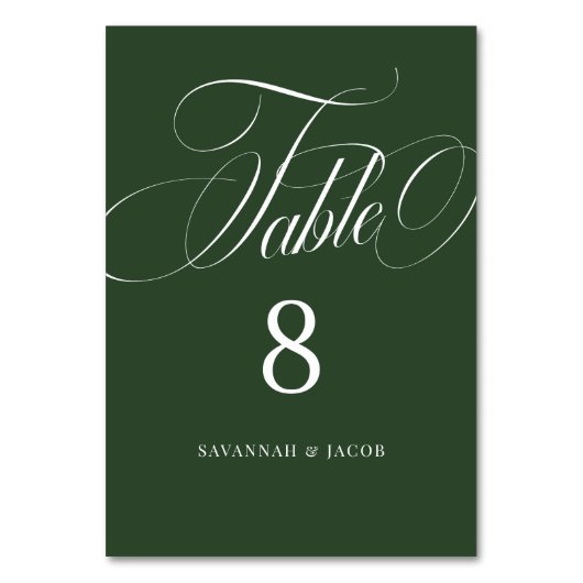 Elegante Script Green Wedding Tischnummer (Vorderseite)
