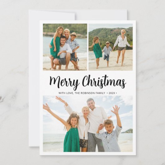 Elegante Script Greenery 3 Multi-Foto Weihnachten (Vorderseite)