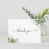 Elegante Script Greenery-Blätter Dankeskarte (Stehend Vorderseite)