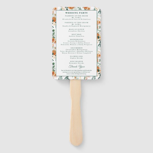 Elegante Script Greenery Blumenzeremonie Fächer (Rückseite)