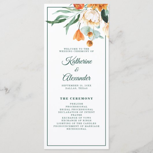 Elegante Script Greenery Watercolor Floral Wedding Programm (Vorderseite)