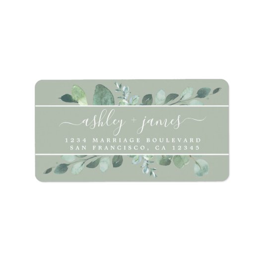 Elegante Script Greenery Wedding Rücksendeadresse Adressaufkleber (Vorne)