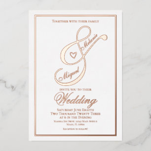 Elegante Script Heart Ampersand Hochzeit gepresst Folieneinladung