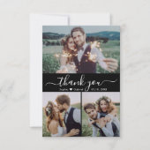 Elegante Script Heart Foto Collage Black Wedding Dankeskarte (Vorderseite)
