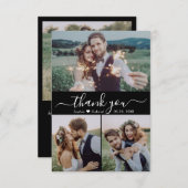 Elegante Script Heart Foto Collage Black Wedding Dankeskarte (Vorne/Hinten)