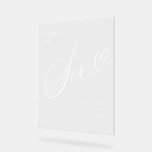 Elegante Script Heart Wedding Tischnummer 6 Acrylschild (Winkel)