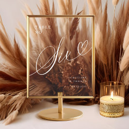 Elegante Script Heart Wedding Tischnummer 6 Acrylschild