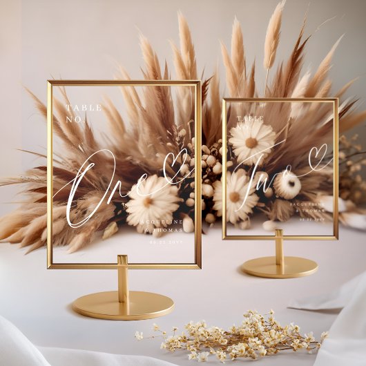 Elegante Script Heart Wedding Tischnummer Zwei Acrylschild