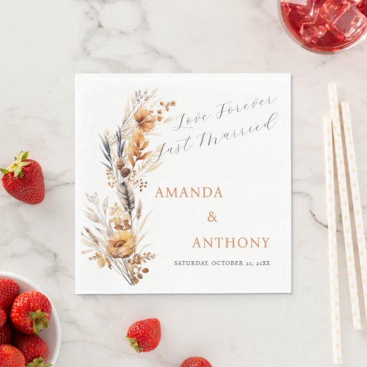 Elegante Script Herbst-Blume Hochzeit Serviette (Beispiel)