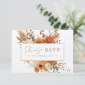 Elegante Script Herbst Botanische Blumenhochzeit RSVP Karte (Stehend Vorderseite)