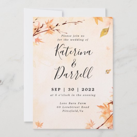 Elegante Script Herbsthochzeit Einladung (Vorderseite)