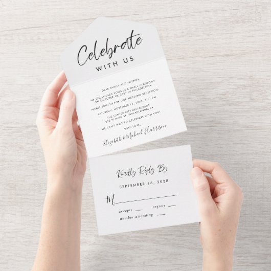 Elegante Script-Hochzeitsempfehlung All In One Einladung (Abreißen)