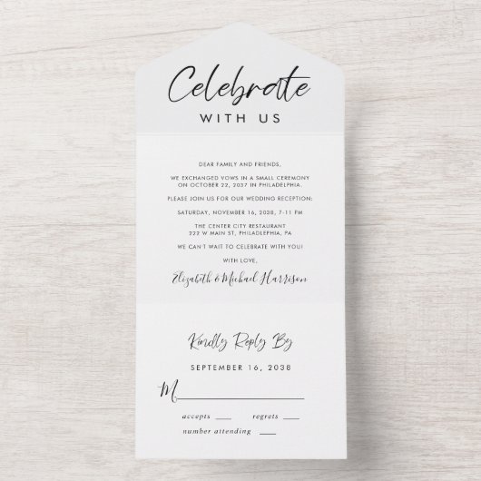 Elegante Script-Hochzeitsempfehlung All In One Einladung (Innen Boden)