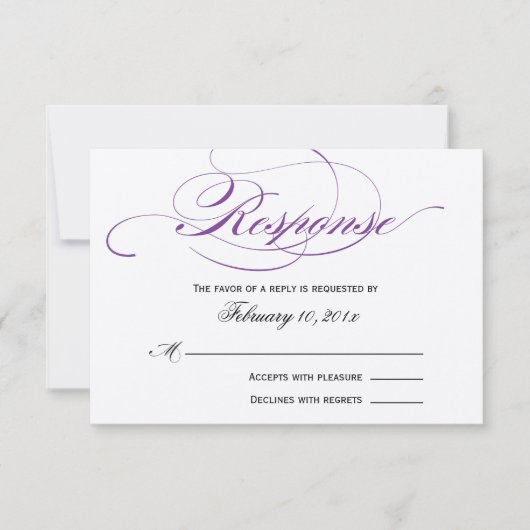 Elegante Script-Hochzeitsreaktion RSVP Karte (Vorderseite)