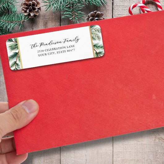 Elegante Script Holiday Pines Gold Frame Custom