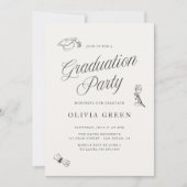 Elegante Script Illustriert Graduation Party Einladung (Vorderseite)