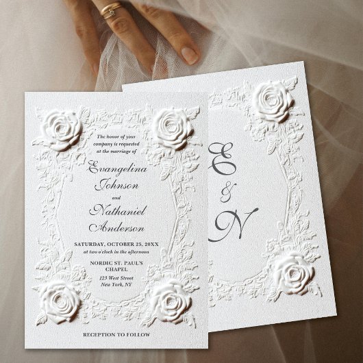 Elegante Script-Imitate Embossed Rose Formal Weddi Einladung
