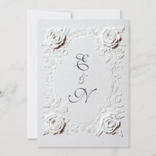 Elegante Script-Imitate Embossed Rose Formal Weddi Einladung (Rückseite)
