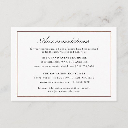 Elegante Script-Imitate Rose Gold-Border-Details Begleitkarte (Vorderseite)