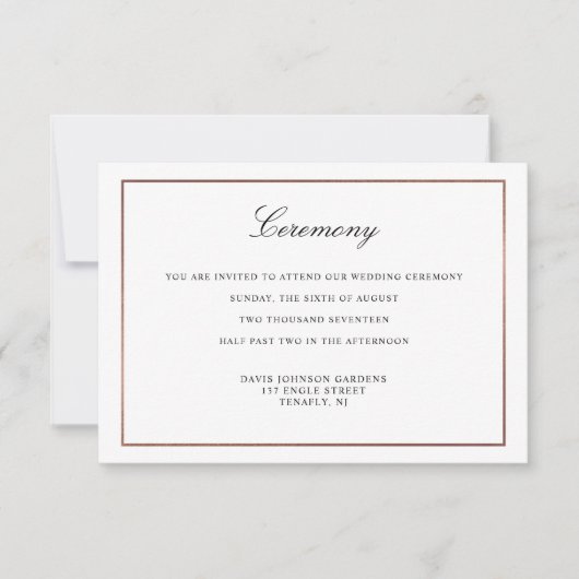 Elegante Script-Imitate Rose Gold und Border Enclo Einladung (Vorderseite)