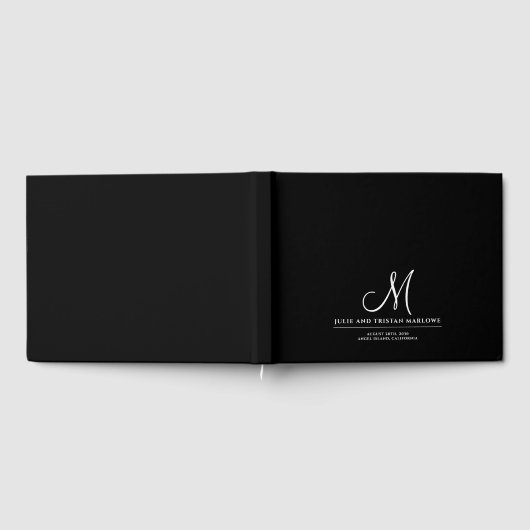 Elegante Script Initial Wedding Monogram Black Gästebuch (Voll)