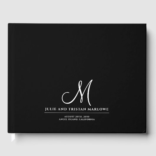 Elegante Script Initial Wedding Monogram Black Gästebuch (Vorderseite)