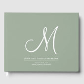 Elegante Script Initial Wedding Monogram Sage Gree Gästebuch (Vorderseite)