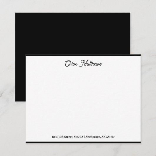 Elegante Script Jet Black Stationery Border Mitteilungskarte (Vorne/Hinten)