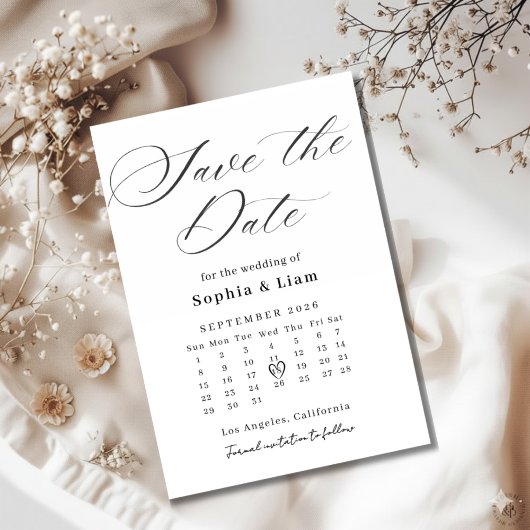 Elegante Script-Kalender-Save-the-Date-Karte Einladung