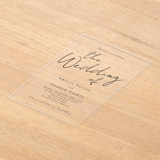 Elegante Script-Kalligrafie Einfache formale Hochz Acryleinladungen (Ablage )