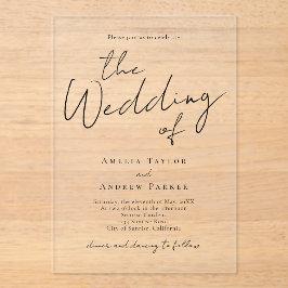 Elegante Script-Kalligrafie Einfache formale Hochz Acryleinladungen