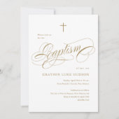 Elegante Script-Kalligrafie Gold neutrale Taufe Einladung (Vorderseite)
