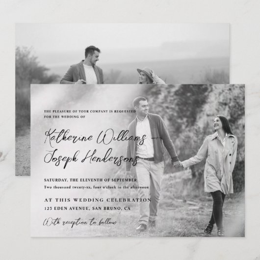 Elegante Script Kalligrafie Modern Foto & QR-Code Einladung (Vorne/Hinten)