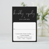 Elegante Script-Kalligrafie Schwarz-Weiß-Hochzeit RSVP Karte (Stehend Vorderseite)