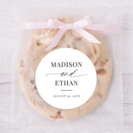 Elegante Script-Kalligraphie-Gastgeschenk Hochzeit Runder Aufkleber