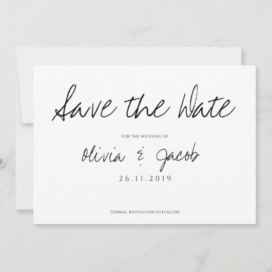 Elegante Script-Klasse Schwarz & Weiß Hochzeit Save The Date (Vorderseite)