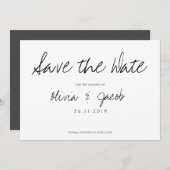 Elegante Script-Klasse Schwarz & Weiß Hochzeit Save The Date (Vorne/Hinten)
