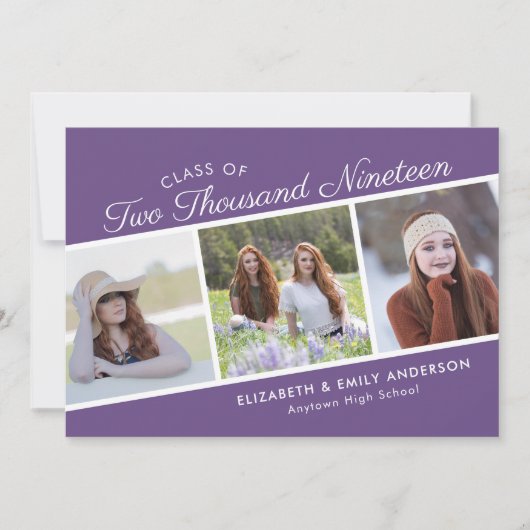 Elegante Script-Klasse von 2019 | 3 FOTO ABSCHLUSS Einladung (Vorderseite)