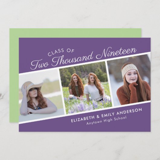 Elegante Script-Klasse von 2019 | 3 FOTO ABSCHLUSS Einladung (Vorne/Hinten)