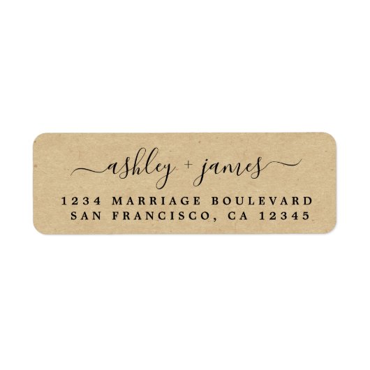 Elegante Script Kraft Paper Wedding Rücksendeadres (Vorne)