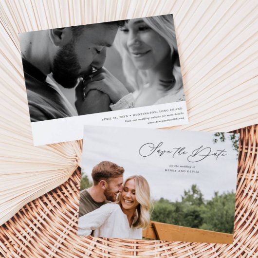 Elegante Script Landscape mit Foto auf der Rücksei Save The Date