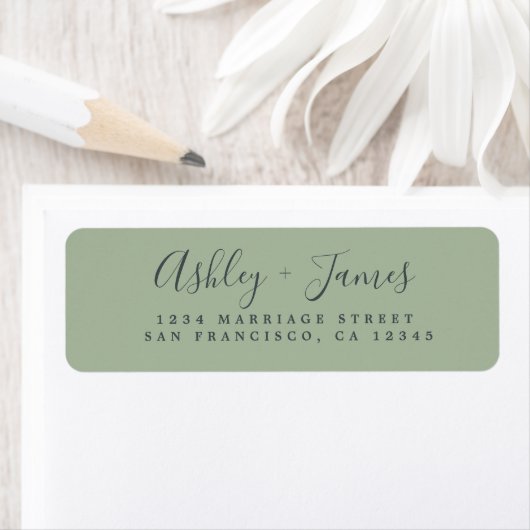 Elegante Script Laurel Green Wedding Rücksendeadre (Insitu)