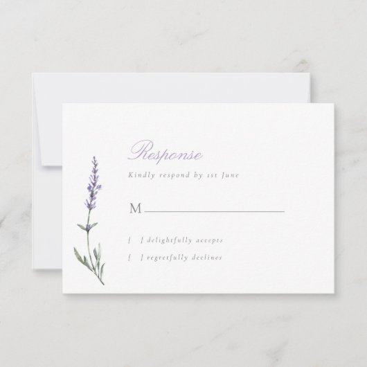 Elegante Script Lavender Wedding RSVP Card Karte (Vorderseite)