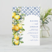 Elegante Script Lemon Mediterrane Foto Hochzeit Einladung (Stehend Vorderseite)