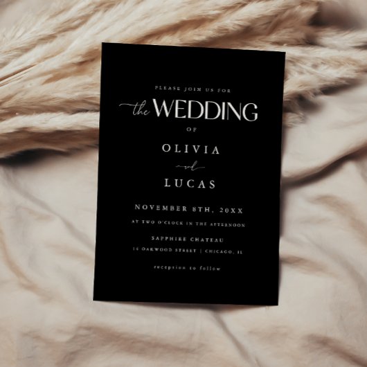 Elegante Script Lettering Black Wedding Einladung