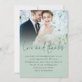 Elegante Script-Liebe dank Foto Sage Hochzeit Karte (Vorderseite)